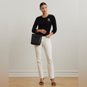 Lauren Ralph Lauren Montiva Black Button-Trim Cable-Knit Cotton Sweater